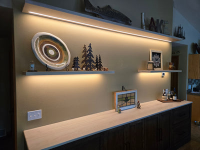 Ash Built-In with Lit Floating Shelves